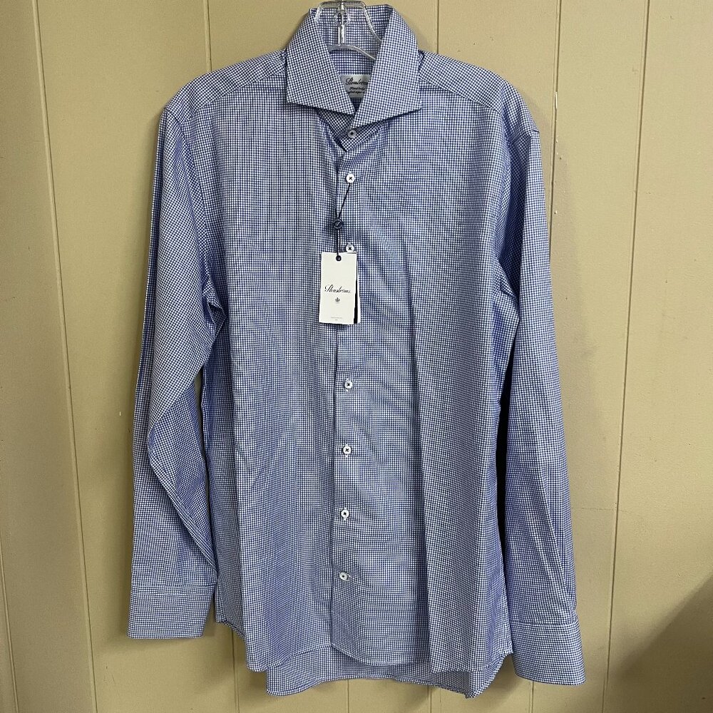 NWT Stenströms Blue Checked Woven Dress Shirt - Size: 40/15.5/Medium